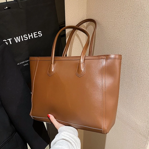 Bolso Tote Grande Para Mujer Cuero PU Conmutación Simple Casual Bolso De Hombro Trabajo Compras Color Sólido Minimalista
