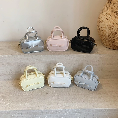 Mini Borsa A Tracolla Bambini Ragazze Fiocco Pelle PU Borsa A Mano Versatile Dolce