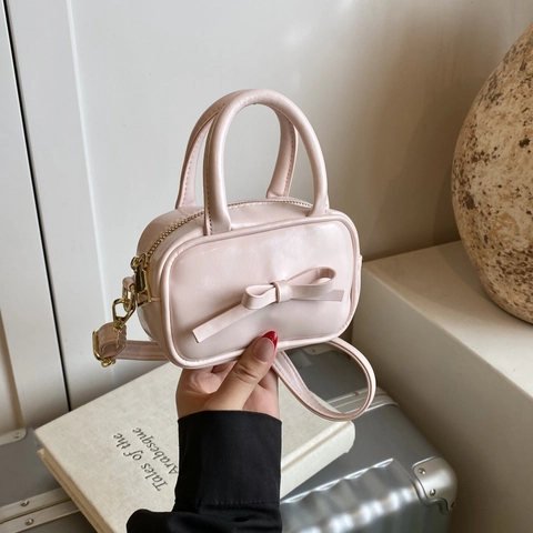 Mini Borsa A Tracolla Bambini Ragazze Fiocco Pelle PU Borsa A Mano Versatile Dolce