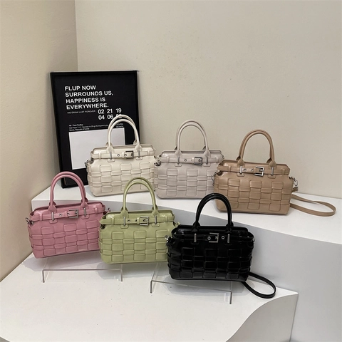 Bolso De Mano Elegante De Cuero PU Trenzado Con Hebilla Decorativa Bolso De Hombro Trenzado Bolso Cruzado Ajustable Para Mujer
