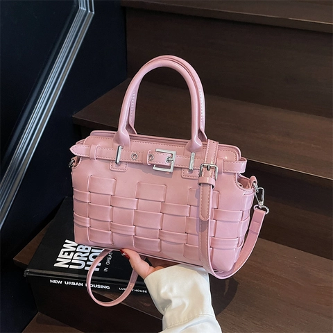 Bolso De Mano Elegante De Cuero PU Trenzado Con Hebilla Decorativa Bolso De Hombro Trenzado Bolso Cruzado Ajustable Para Mujer