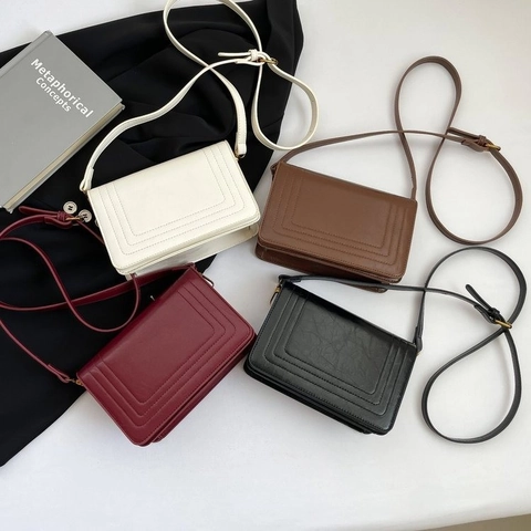 Borsa A Tracolla Minimalista In Pelle PU Patta Rettangolare Piccola Borsa A Spalla Quadrata Con Tracolla Regolabile
