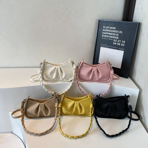 Pleated Underarm Shoulder Bag PU Leather Ruched Cloud Crossbody Purse With Braided Handle For Women Versatile Retro Style
