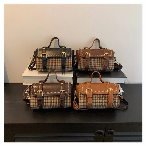 Borsa A Mano Vintage In Pelle PU Con Patchwork A Quadri Stile Britannico Piccola Borsa A Tracolla Da Donna
