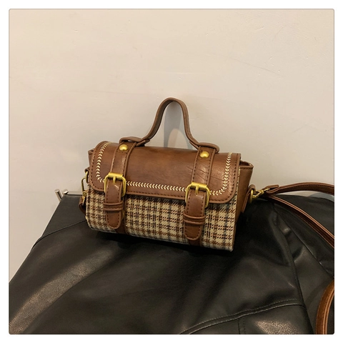 Borsa A Mano Vintage In Pelle PU Con Patchwork A Quadri Stile Britannico Piccola Borsa A Tracolla Da Donna