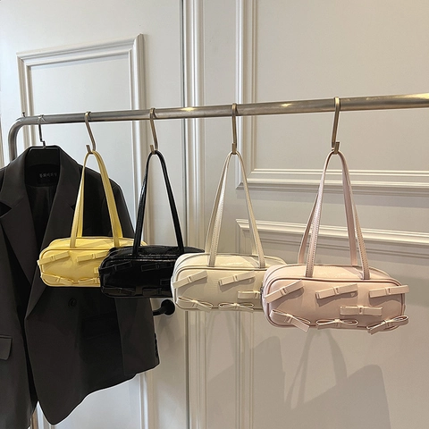 Damen Achseltasche Aus PU-Leder Mit Mehreren Stereoskopischen Schleifen Retro Süße Schultertasche Für Den Alltag