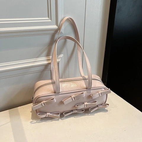 Damen Achseltasche Aus PU-Leder Mit Mehreren Stereoskopischen Schleifen Retro Süße Schultertasche Für Den Alltag