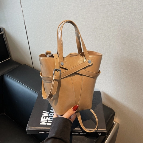 Sac Seau Vintage En Cuir PU Pour Femmes Grande Capacité Sac Bandoulière Avec Sangle Croisée Sac À Main Amovible
