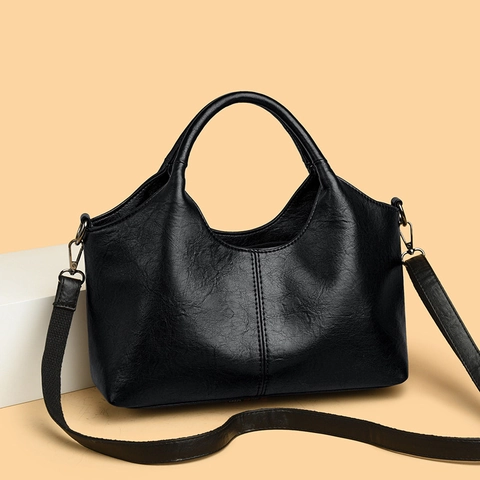 Women Large Capacity PU Leather Handbag Retro Stitched Shoulder Crossbody Bag With Detachable Strap Top Handle