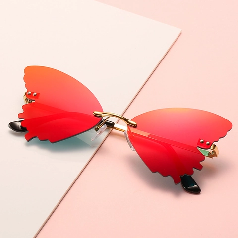 Fashion Rimless Butterfly Shaped Sunglasses For Women Men Metal Frame PC Lens UV400 Protection Party Streetwear Eyewear