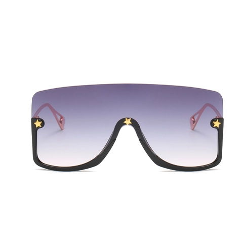 Übergroße Shield Sonnenbrille Mit Sternennieten UV400 Schutz PC Linse Metallrahmen Damen