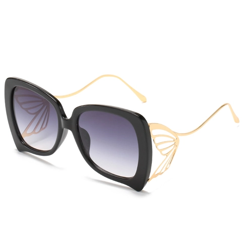Lunettes De Soleil Surdimensionnées Ailes De Papillon Pour Femmes Branches Métal Évidées Monture PC Verres Dégradés