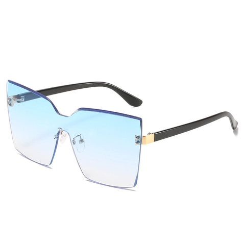 Mode Übergroße Eckige Randlose Sonnenbrille UV400 Farbverlauf Trendige Einteilige Brille Damen