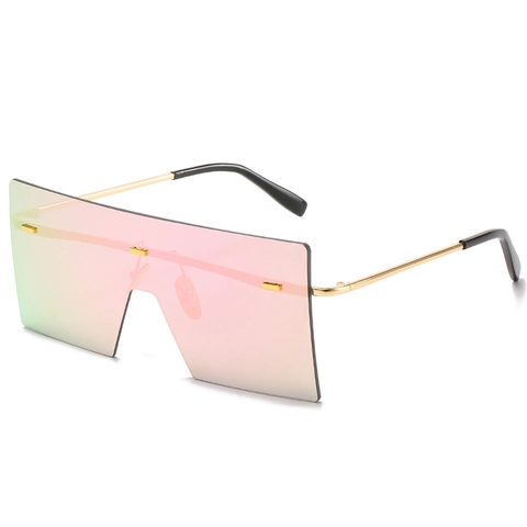Oversized Square Rimless Sunglasses For Women Men Fashion Flat Top Gradient Lens UV400 Protection Trendy Metal Frame