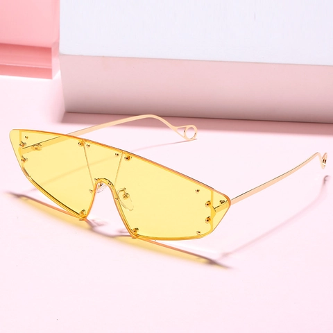 Oversize Shield Sonnenbrille Randlose Cat Eye Metallnieten UV400 Schutz Retro Punk Streetwear Brillen Für Damen