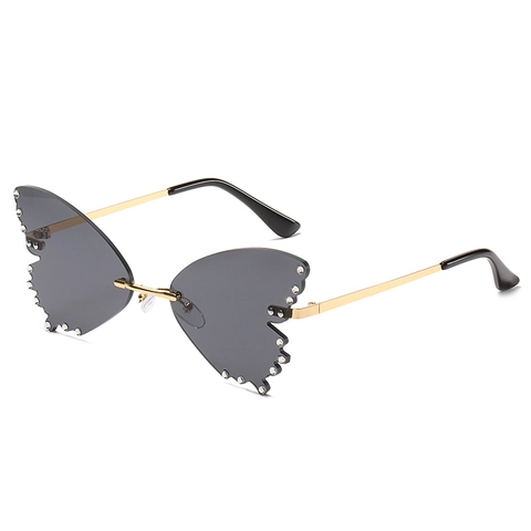 Rimless Butterfly Shaped Sunglasses For Women Fashion Rhinestone Inlaid Metal Frame UV400 Party Festival Trend Eyewear