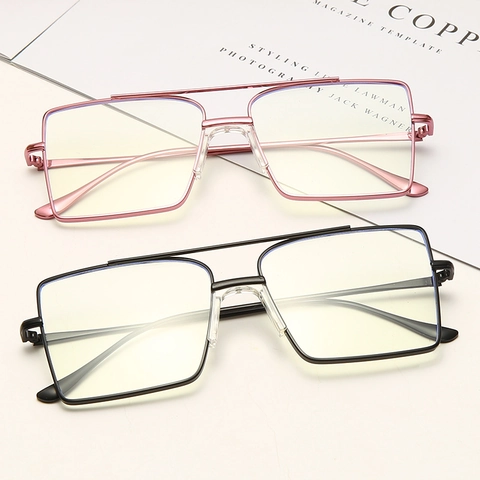 Oversized Square Eyeglass Frames Metal Alloy Retro Double Bridge Fashion Optical Glasses Frame For Women Men