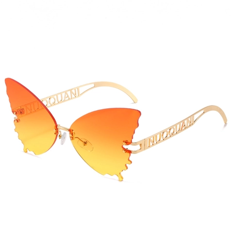 Rimless Butterfly Shaped Sunglasses For Women Gold Metal Hollow Temple UV400 Gradient Lens Oversized Fashion Eyewear Party Travel