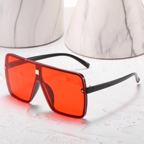 Lunettes De Soleil Carrées Surdimensionnées Pour Femmes Rétro Rivet Monobloc Verre Dégradé UV400 Flat Top Mode PC Cadre