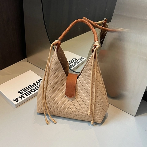 Borsa Tote In Maglia Intrecciata Grande Capacità Motivo Chevron Borsa A Spalla Con Pochette Interna Stile Bohémien