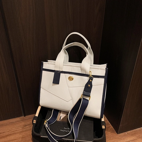 Denim Patchwork Tote Tasche Handtasche Mit Drehverschluss Und Breitem Schultergurt Street Style Für Damen Alltag
