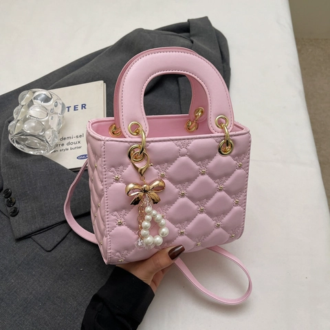 Stepp Schultertasche PU Leder Stern Nieten Henkeltasche Crossbody Mit Künstliche Perle Schleife Anhänger Elegant Mode Damen