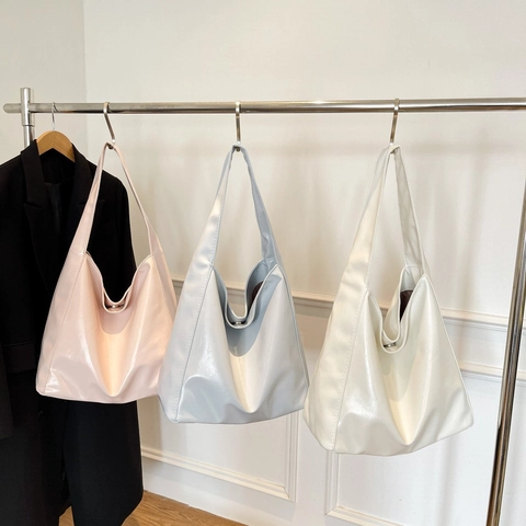 Borsa Hobo Da Donna Grande Capacità Pelle PU Lucida Morbida Borsa A Spalla Sottobraccio Minimalista Casual