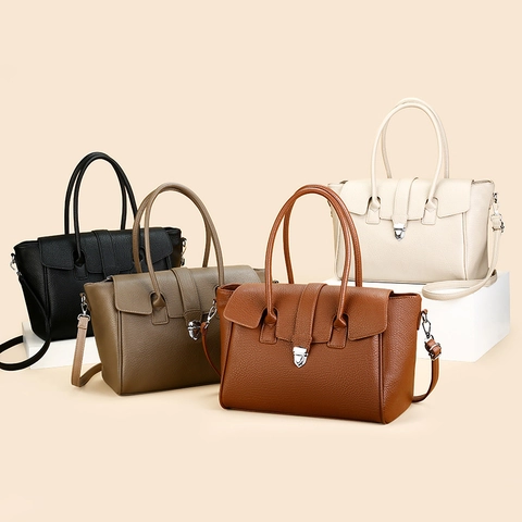 Borsa A Mano Donna Pelle PU Granulata Fibbia Argentata Borsa A Tracolla Retro Ufficio Quotidiano Elegante
