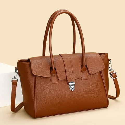 Borsa A Mano Donna Pelle PU Granulata Fibbia Argentata Borsa A Tracolla Retro Ufficio Quotidiano Elegante