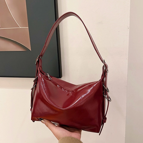 Borsa A Spalla In Vernice Lucida Grande Capacità Retro Borsa Sottoascellare Con Tracolla Regolabile Per Donna Moda Ufficio