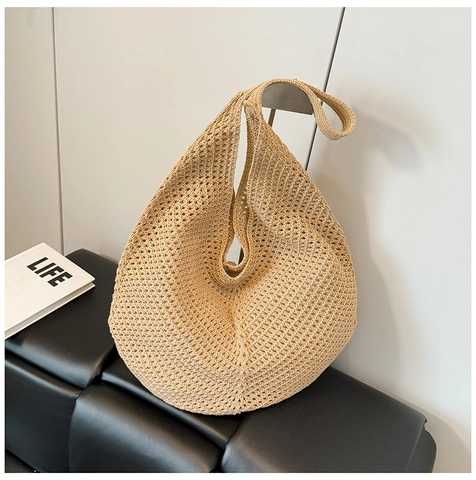 Bolso De Hombro Crochet Tejido Hueco Malla Gran Capacidad Verano Playa Vacaciones Minimalista Simple Para Mujeres
