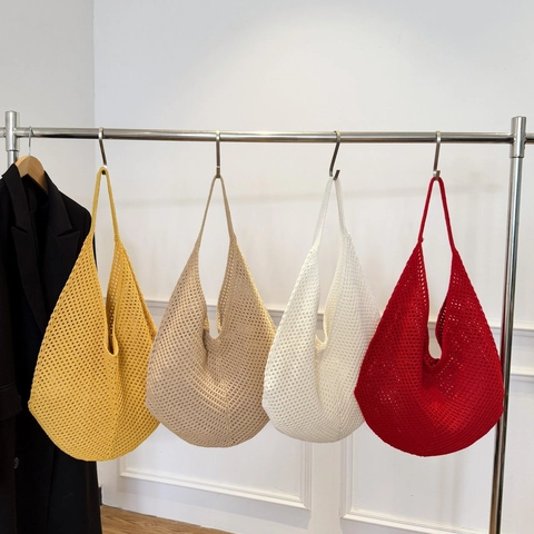 Bolso De Hombro Crochet Tejido Hueco Malla Gran Capacidad Verano Playa Vacaciones Minimalista Simple Para Mujeres
