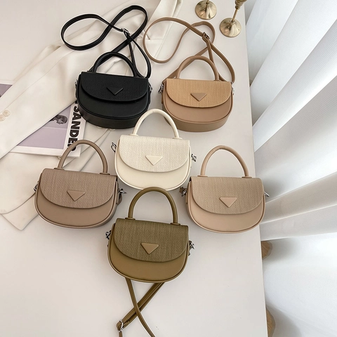 Borsa A Sella Minimalista In Pelle PU Da Donna Borsa A Tracolla E A Mano Semicircolare Con Texture Intrecciata