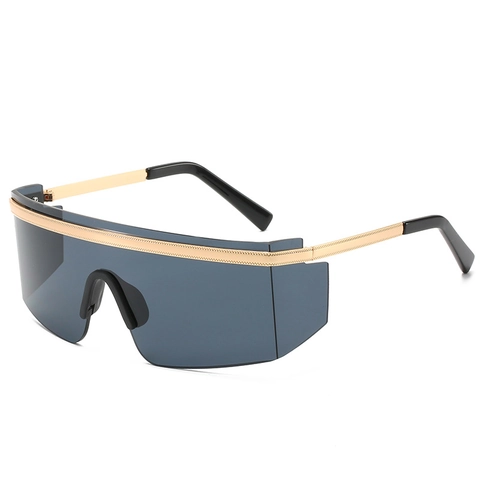 Lunettes de Soleil Fashion Oversized Monobloc Flat Top pour Femmes Hommes Monture Moderne Métal Protection UV400 Lentille PC
