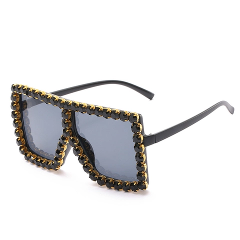 Lunettes De Soleil Carrées Oversize Femmes Luxe Monture Strass Protection UV400 Verres Dégradés Mode Fête