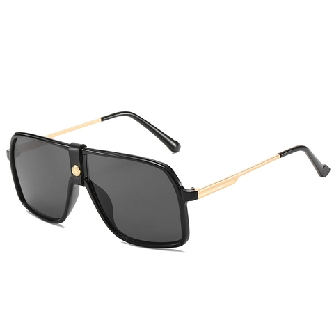 Oversized Quadratische Sonnenbrille UV400 Schutz PC Metall Rahmen Leder Brücke Niete Pilot Stil Trendig Damen