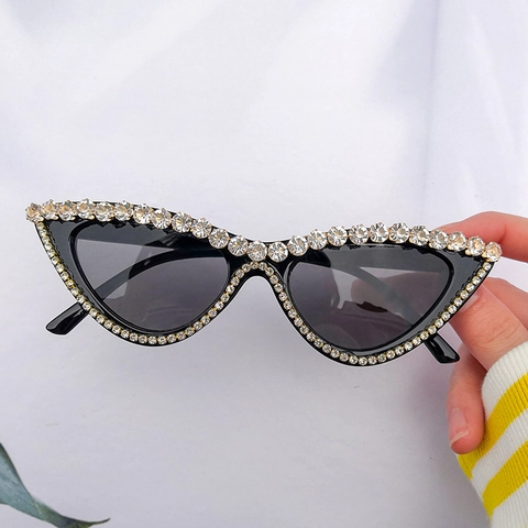 Lunettes De Soleil Oeil De Chat Décor De Strass Monture PC Protection UV400 Mode Rétro Tendance Pour Femmes