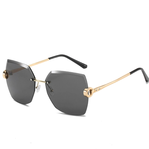 Lunettes De Soleil Géométriques Sans Monture Pour Femmes Vintage Monture En Métal Bord Coupé Dégradé Protection UV400