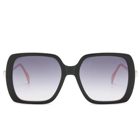 Lunettes De Soleil Carrées Surdimensionnées Femmes Monture Métal PC Verres AC UV400 Dégradés Décoration Künstliche Perles