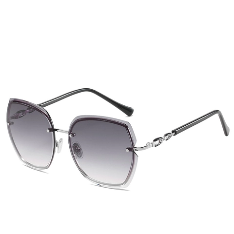 Gafas De Sol Oversize Sin Montura Mujer Moda Degradado Lente PC Geométrico Cadena Metálica UV400 Gafas