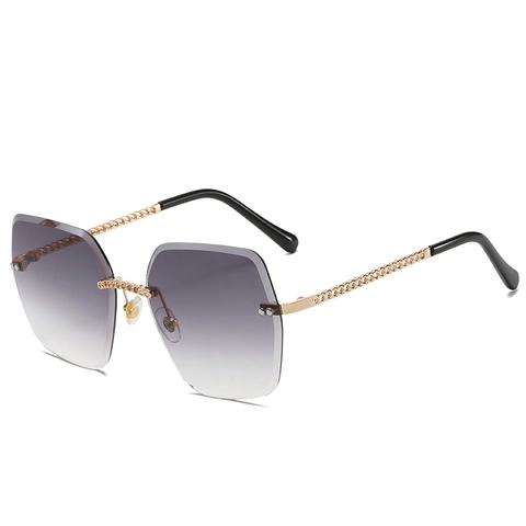 Lunettes De Soleil Carrées Surdimensionnées Sans Monture Pour Femmes Branche Chaîne Métallique Protection UV400 Mode