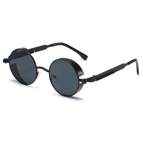 Occhiali Da Sole Tondi Steampunk Montatura In Metallo Protezione UV Design Industriale Gotico Retrò Con Aste A Molla