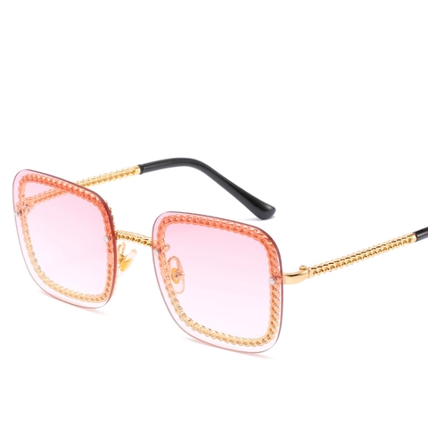 Vintage Oversized Vierkante Zonnebril Dames Metalen Ketting Montuur Gradiënt Glazen UV400 Trendy Mode Eyewear Reizen Cadeau