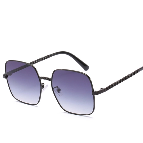 Gafas De Sol Para Mujer Moda Cuadrada Marco Metal Grande Protección UV400 Diseño Cadena Estilo Retro