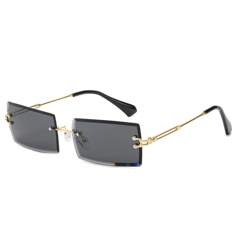 Lunettes De Soleil Sans Monture Femmes Hommes Vintage Carrées Rectangulaires Coupe UV400 Monture Métal Y2K