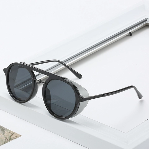 Steampunk Sonnenbrille Runde Rahmen Doppelsteg Seitenschutz UV400 Schutz Gothic Vintage Mode Brille
