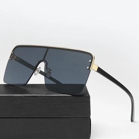 Oversized Shield Sunglasses One Piece Flat Top UV400 Gradient Lens Metal Frame Fashion Eyewear Men Women