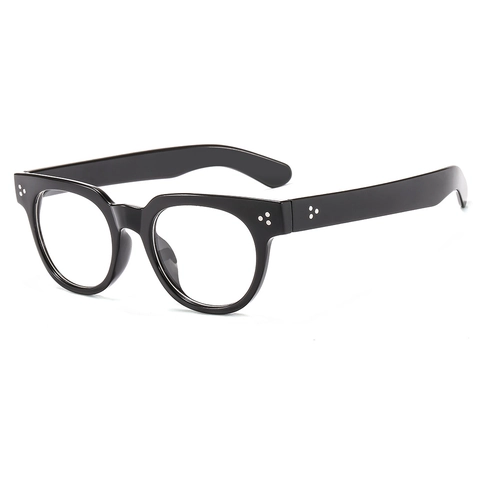 Retro Runde Brille Rahmen Herren Plain Optische Brillen PC Material Metallnieten Vintage Stil Klare Linse Trendig