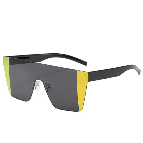 Lunettes Soleil Bouclier PC Monobloc Dessus Plat Carré Mode Verres Dégradés UV400 Femme Homme