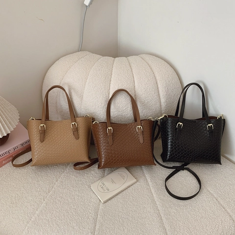 Sac À Main Texture Tissée Cuir PU Grande Capacité Sac À Bandoulière Sangle Réglable Style Urbain Rétro Pour Femmes